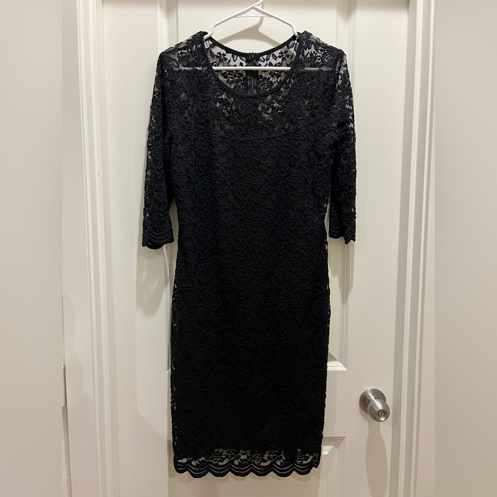 Elegant Lace Sheath Dress 3/4 Sleeve Crew Neck
